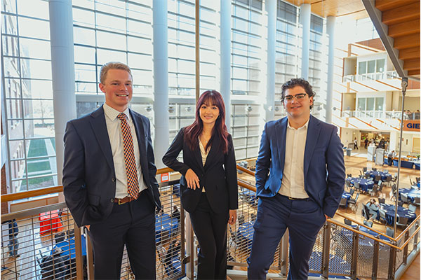 Group of three Gies Business students in professional attire