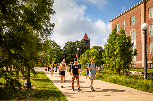 students walking on campus