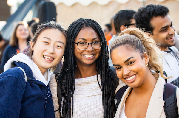 Students hugging at Gies